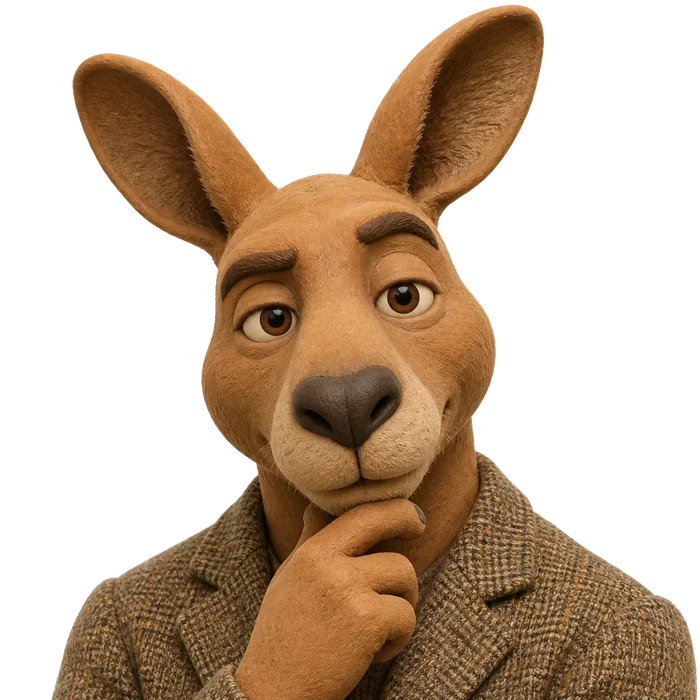 Monty the kangaroo, a thoughtful portrait in a tweed blazer